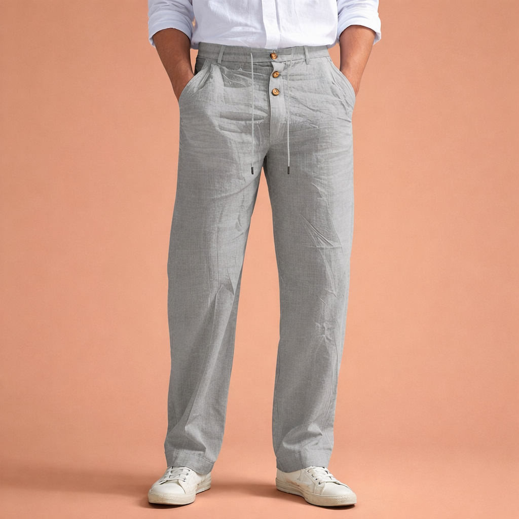 Heren broek in grijs met minimalistisch design, zacht en comfortabel voor casual en stijlvolle outfits.