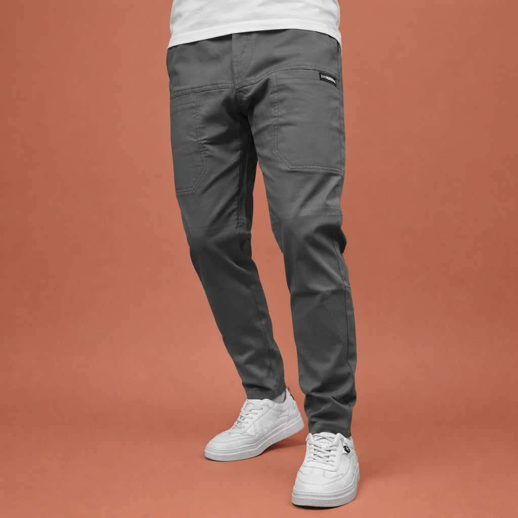 Heren cargo broek in grijs met minimalistisch design, zacht en comfortabel voor casual en stijlvolle outfits.