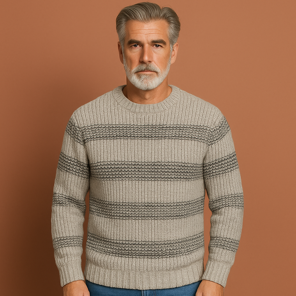 Heren gebreide trui in grijs met subtiel patroon, zacht en comfortabel voor casual en stijlvolle outfits.