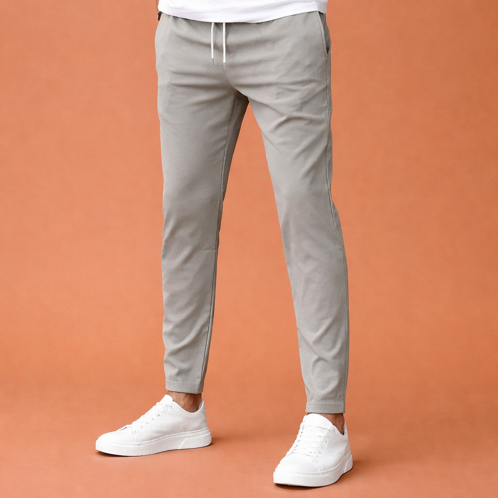 Dames broek in grijs met minimalistisch design, zacht en comfortabel voor casual en stijlvolle outfits.