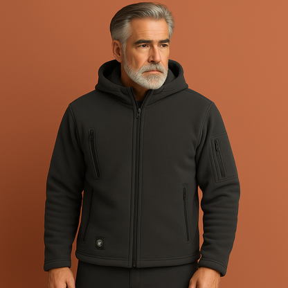 Grijze stijlvolle winterjas voor heren met capuchon en moderne pasvorm, perfect voor koude dagen en casual looks.