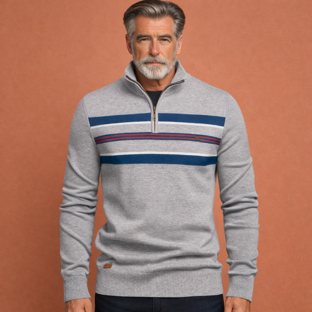 Grijze heren trui met ritssluiting en comfortabele pasvorm, ideaal voor dagelijks gebruik en casual outfits.