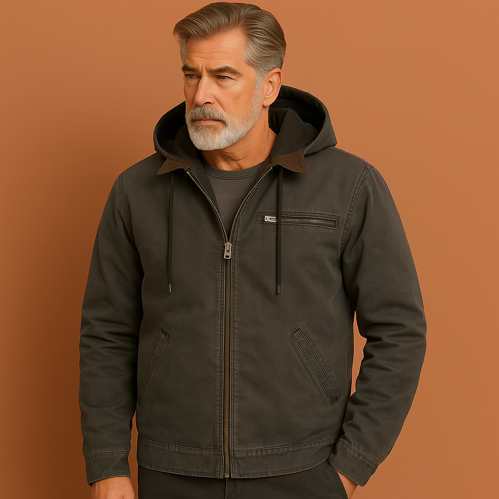 Warme hoodie jas voor heren in grijze kleur met moderne uitstraling en comfortabele pasvorm voor koude dagen.