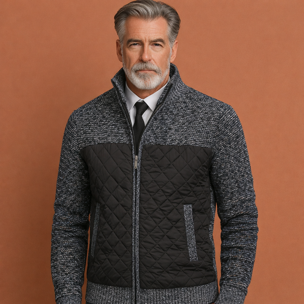 Grijze warme stijlvolle jas voor heren met modern patroon en comfortabele pasvorm, ideaal voor dagelijks gebruik.