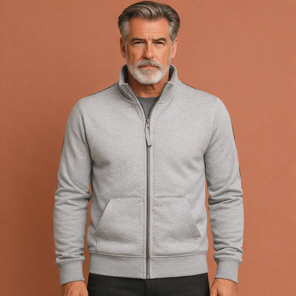 Grijze warme heren trui met zakken en comfortabele pasvorm, geschikt voor dagelijks gebruik tijdens koude dagen.