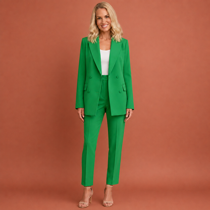 Dames broekpak in groen met minimalistisch design, zacht en comfortabel voor casual en stijlvolle outfits.