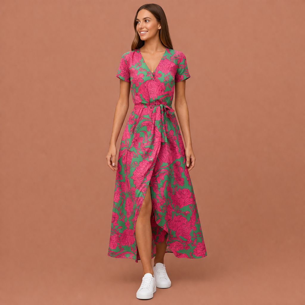 Dames maxi jurk in groen met minimalistisch design, zacht en comfortabel voor casual en stijlvolle outfits.