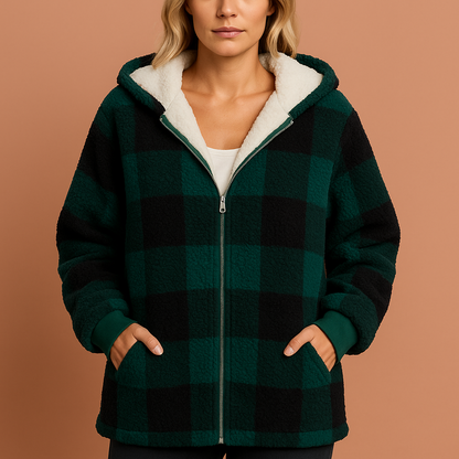 Fleece vest met ruitpatroon voor dames in groene kleur, ideaal voor koude dagen en casual outfits.