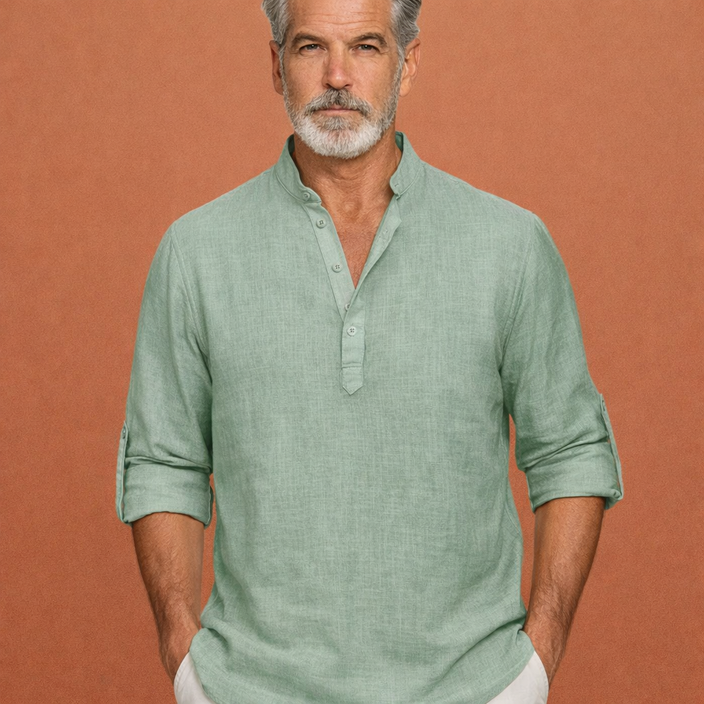 Heren Henley shirt in groen met minimalistisch design, zacht en comfortabel voor casual en stijlvolle outfits.