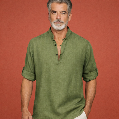 Heren overhemd in groen met minimalistisch design, zacht en comfortabel voor casual en stijlvolle outfits.