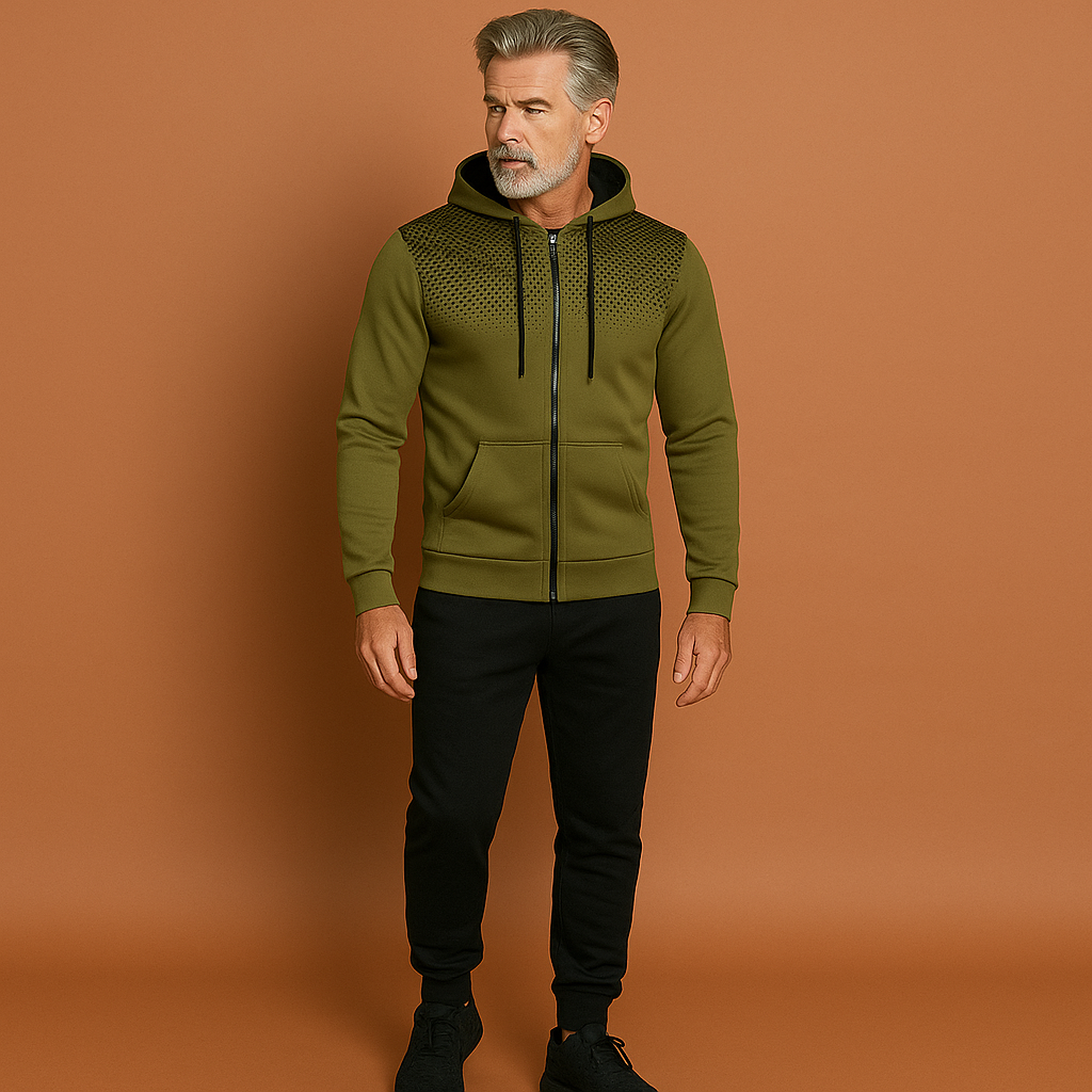 Heren trainingspak in groen met slim fit design, zacht en comfortabel voor sportieve en casual outfits.