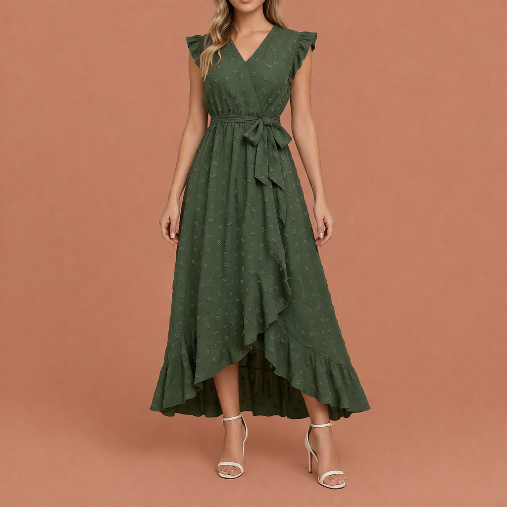 Dames maxi jurk in groen met minimalistisch design, zacht en comfortabel voor casual en stijlvolle outfits.