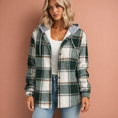 Groen overshirt voor dames met capuchon en knoopsluiting, comfortabel en ideaal voor casual dagelijks gebruik.