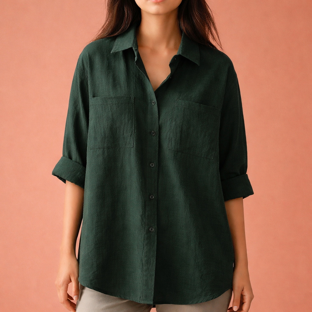 Dames blouse in groen met minimalistisch design, zacht en comfortabel voor casual en stijlvolle outfits.