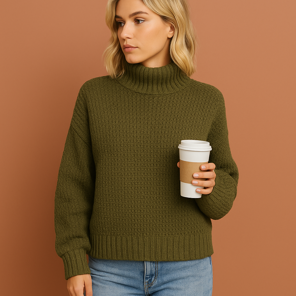 Dames coltrui in groen met tijdloos design, warm en comfortabel voor dagelijks gebruik.