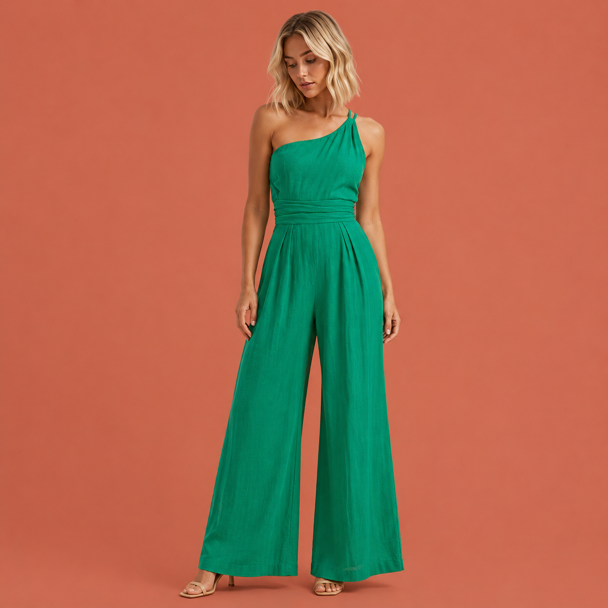 Dames jumpsuit in groen met minimalistisch design, zacht en comfortabel voor casual en stijlvolle outfits.