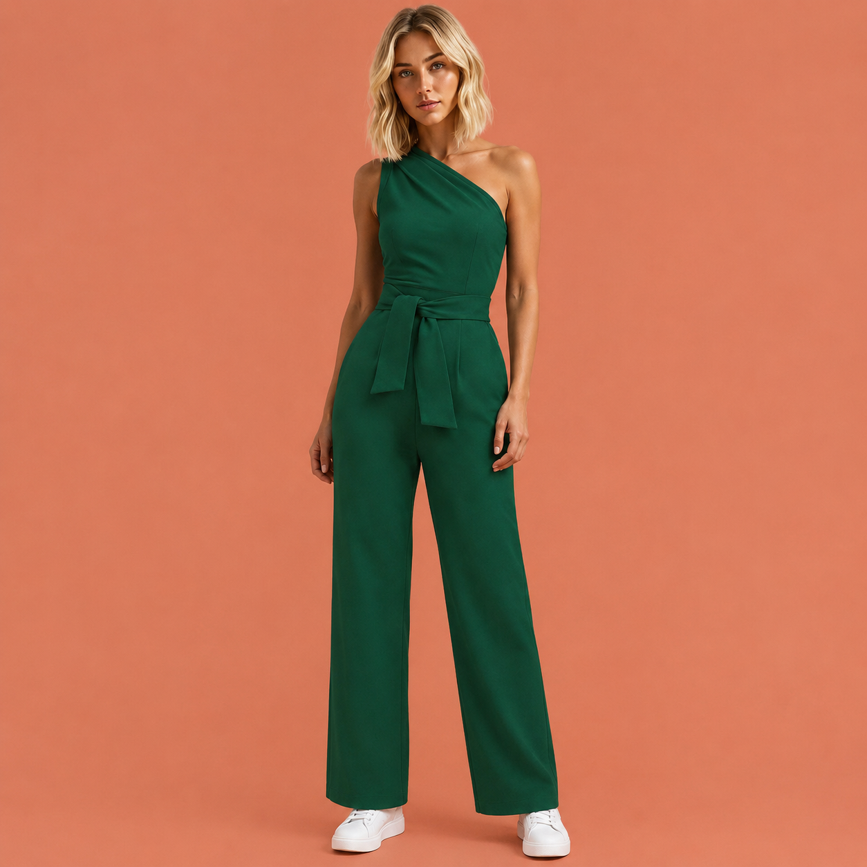 Dames jumpsuit in groen met minimalistisch design, zacht en comfortabel voor casual en stijlvolle outfits.