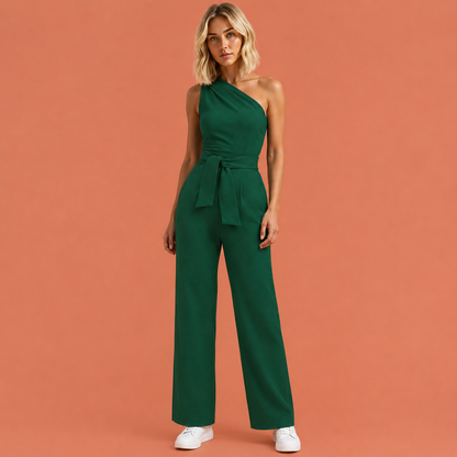 Dames jumpsuit in groen met minimalistisch design, zacht en comfortabel voor casual en stijlvolle outfits.