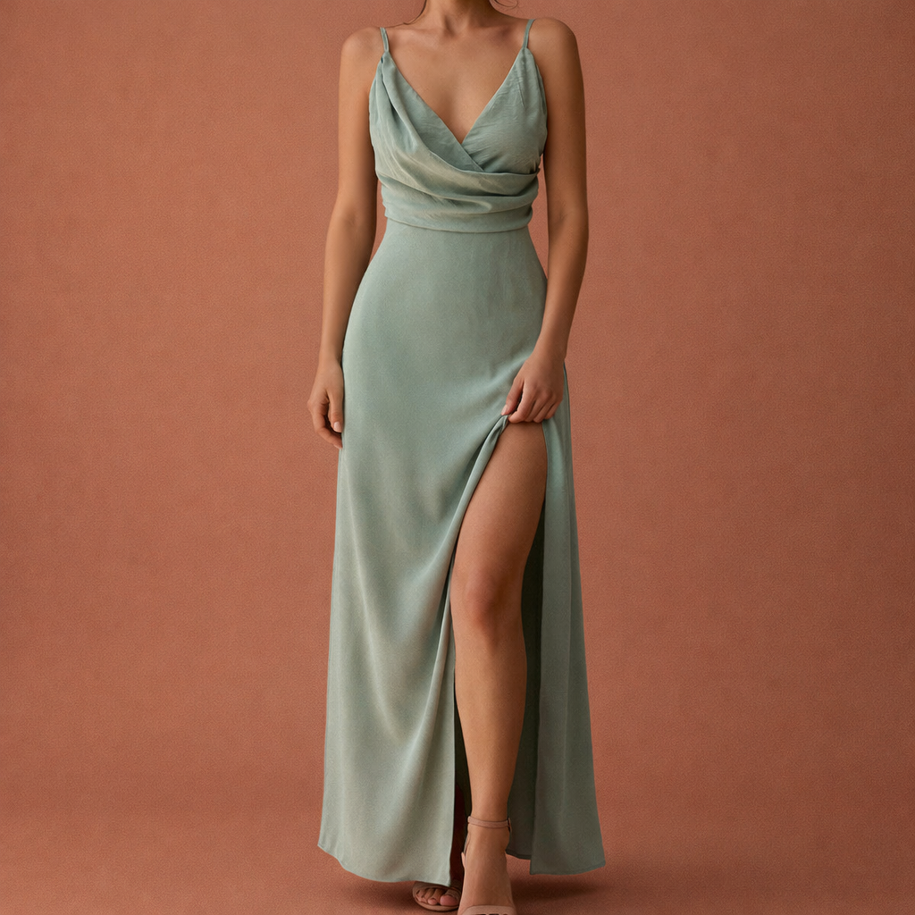 Dames maxi jurk in groen met minimalistisch design, zacht en comfortabel voor casual en stijlvolle outfits.