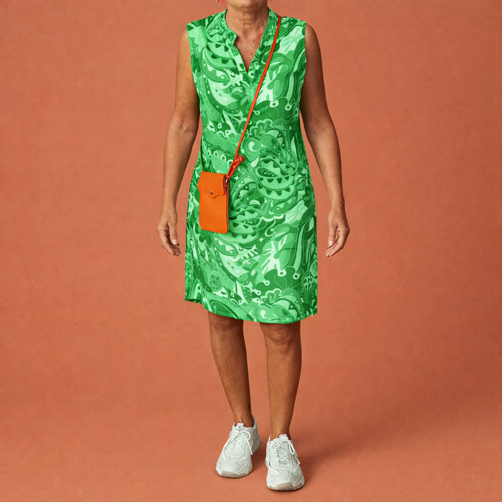 Dames midi-jurk in groen met V-hals en print, soepel en comfortabel voor zomerse en feestelijke outfits.