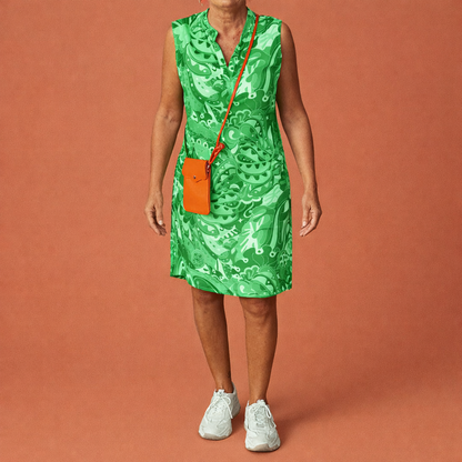 Dames midi-jurk in groen met V-hals en print, soepel en comfortabel voor zomerse en feestelijke outfits.