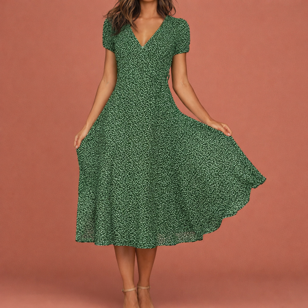 Dames midi jurk in groen met minimalistisch design, zacht en comfortabel voor casual en stijlvolle outfits.