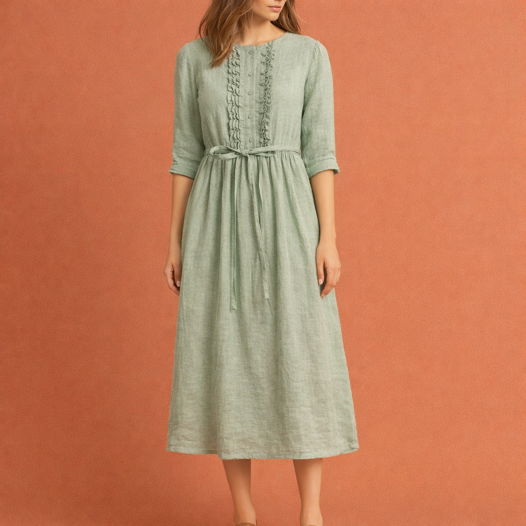 Dames midi jurk in groen met minimalistisch design, zacht en comfortabel voor casual en stijlvolle outfits