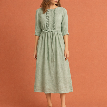 Dames midi jurk in groen met minimalistisch design, zacht en comfortabel voor casual en stijlvolle outfits