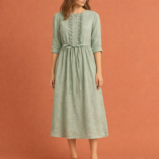 Dames midi jurk in groen met minimalistisch design, zacht en comfortabel voor casual en stijlvolle outfits