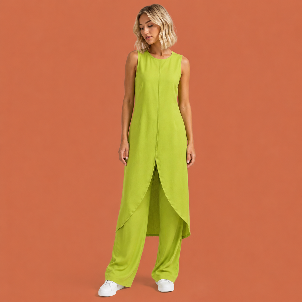 Dames tweedelige set in groen met minimalistisch design, zacht en comfortabel voor casual en stijlvolle outfits.