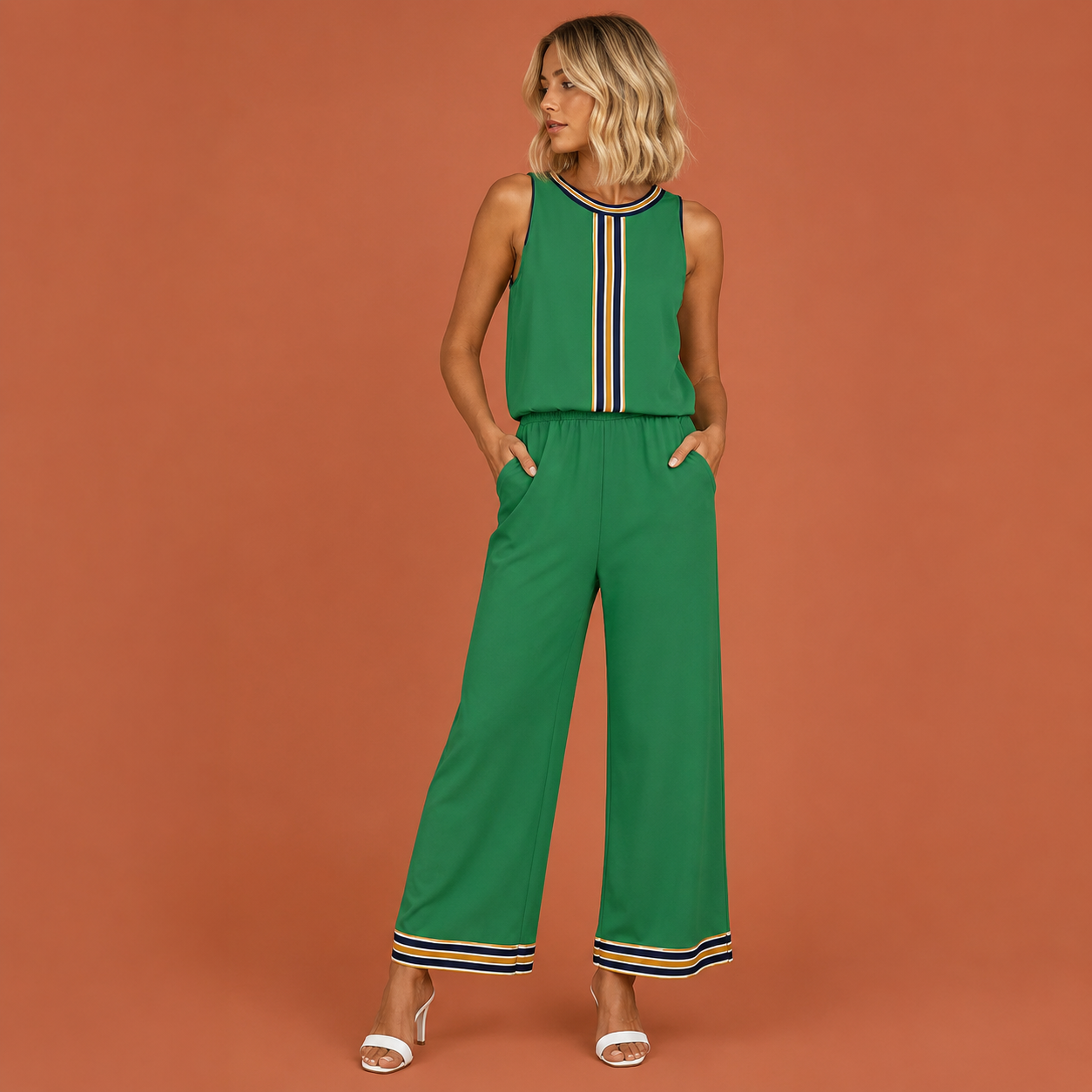 Dames zomer set in groen met minimalistisch design, zacht en comfortabel voor casual en stijlvolle outfits.