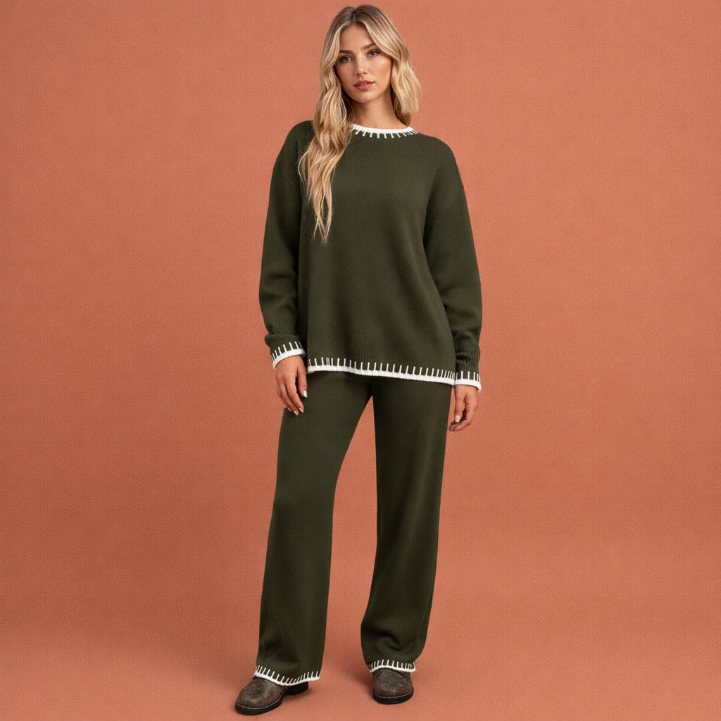 Groene elegante losvallende set voor dames met comfortabele pasvorm, ideaal voor dagelijks gebruik en stijlvolle casual outfits.
