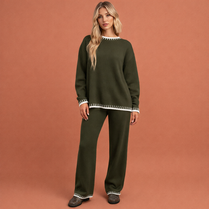 Groene elegante losvallende set voor dames met comfortabele pasvorm, ideaal voor dagelijks gebruik en stijlvolle casual outfits.