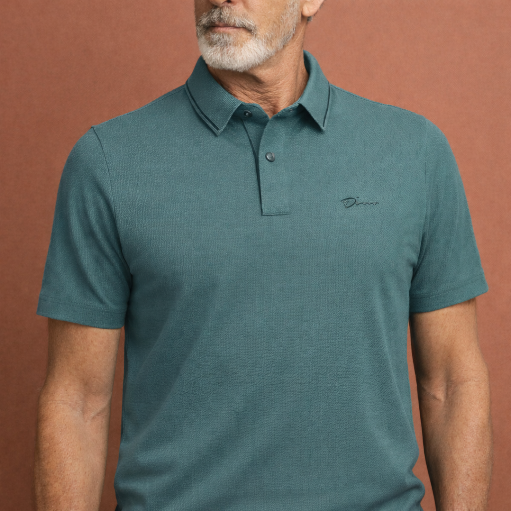 Heren polo in groen met minimalistisch design, zacht en comfortabel voor casual en stijlvolle outfits.