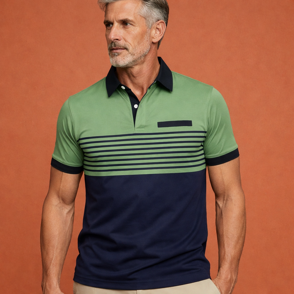 Heren polo in groen met streepdesign, zacht en comfortabel voor casual en stijlvolle outfits.