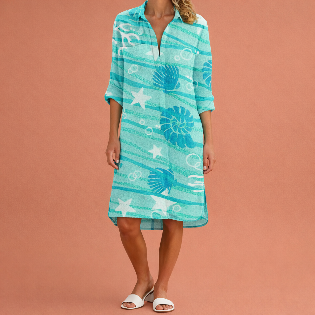 Dames midi zomerjurk in groene schelp met minimalistisch design, zacht en comfortabel voor casual en stijlvolle outfits