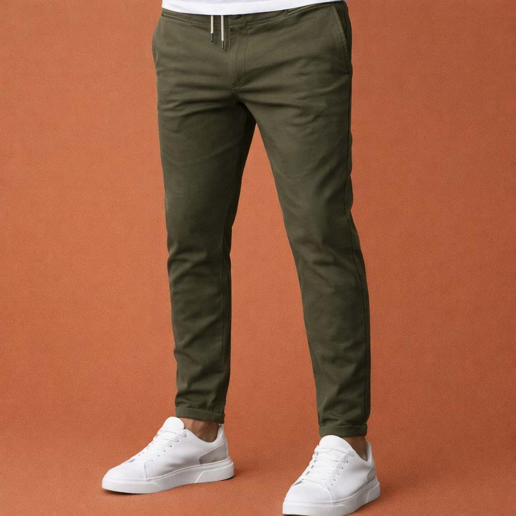 Dames broek in groen met minimalistisch design, zacht en comfortabel voor casual en stijlvolle outfits.