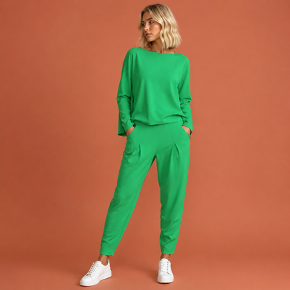 Dames sportieve set in groen met minimalistisch design, zacht en comfortabel voor casual en stijlvolle outfits
