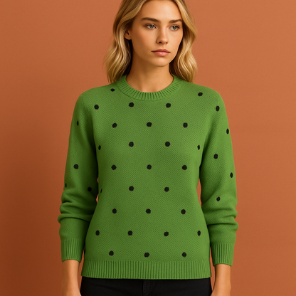 Groene stijlvolle dames trui met moderne pasvorm, ideaal voor herfst- en winterlooks.