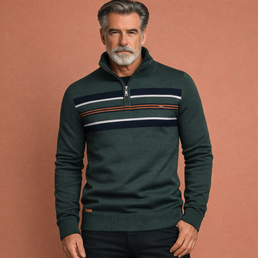 Groene heren trui met ritssluiting en comfortabele pasvorm, ideaal voor dagelijks gebruik en casual outfits.
