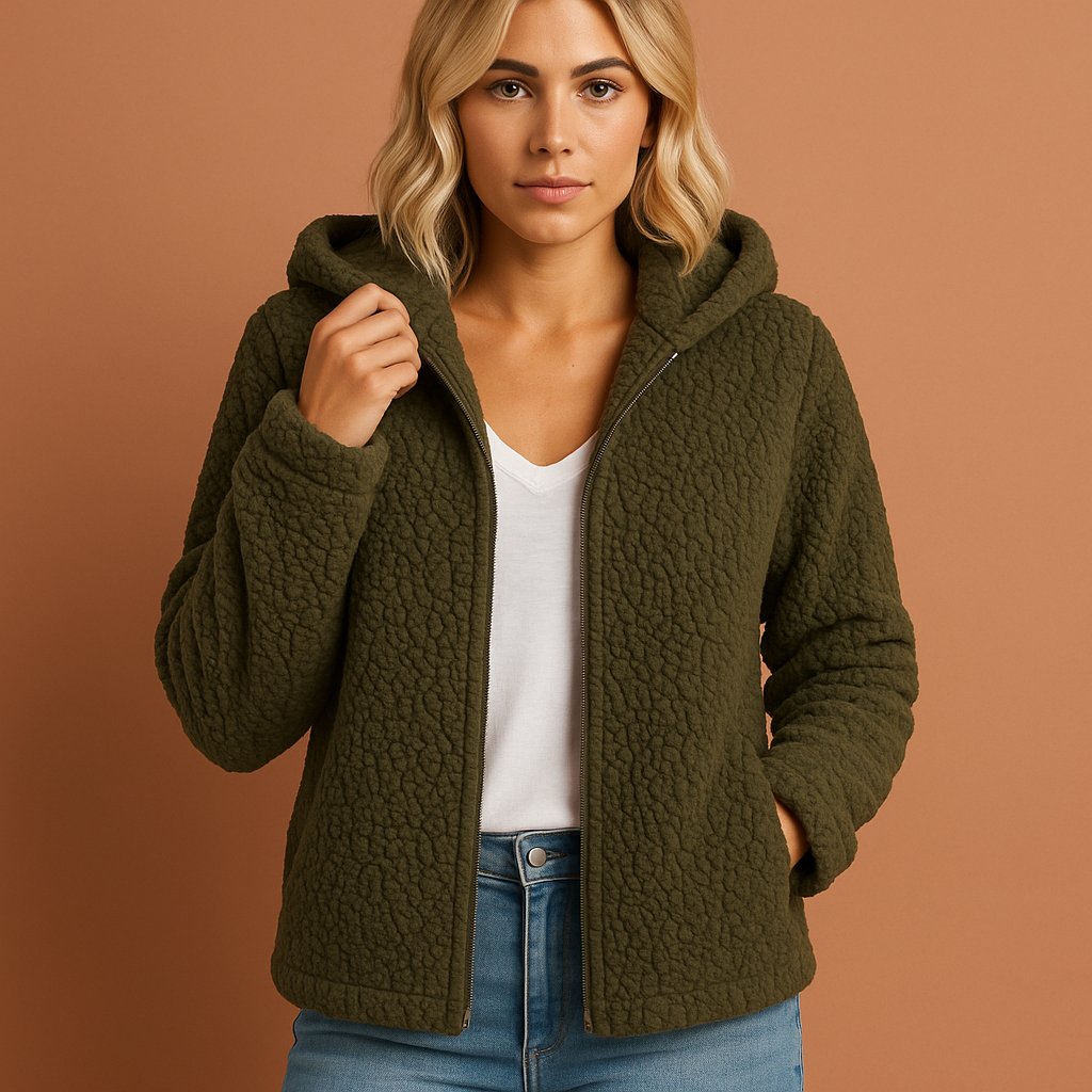 Groene winterjas voor dames met capuchon, geschikt voor koude dagen en dagelijks gebruik.