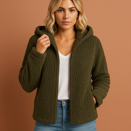 Groene winterjas voor dames met capuchon, geschikt voor koude dagen en dagelijks gebruik.