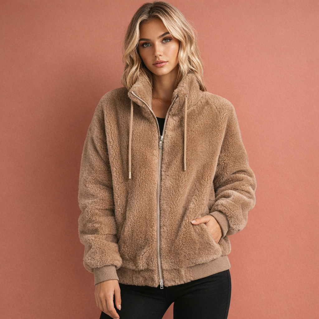 Kaki dames vest met ritssluiting en opstaande kraag, comfortabel voor dagelijks gebruik tijdens frisse dagen.