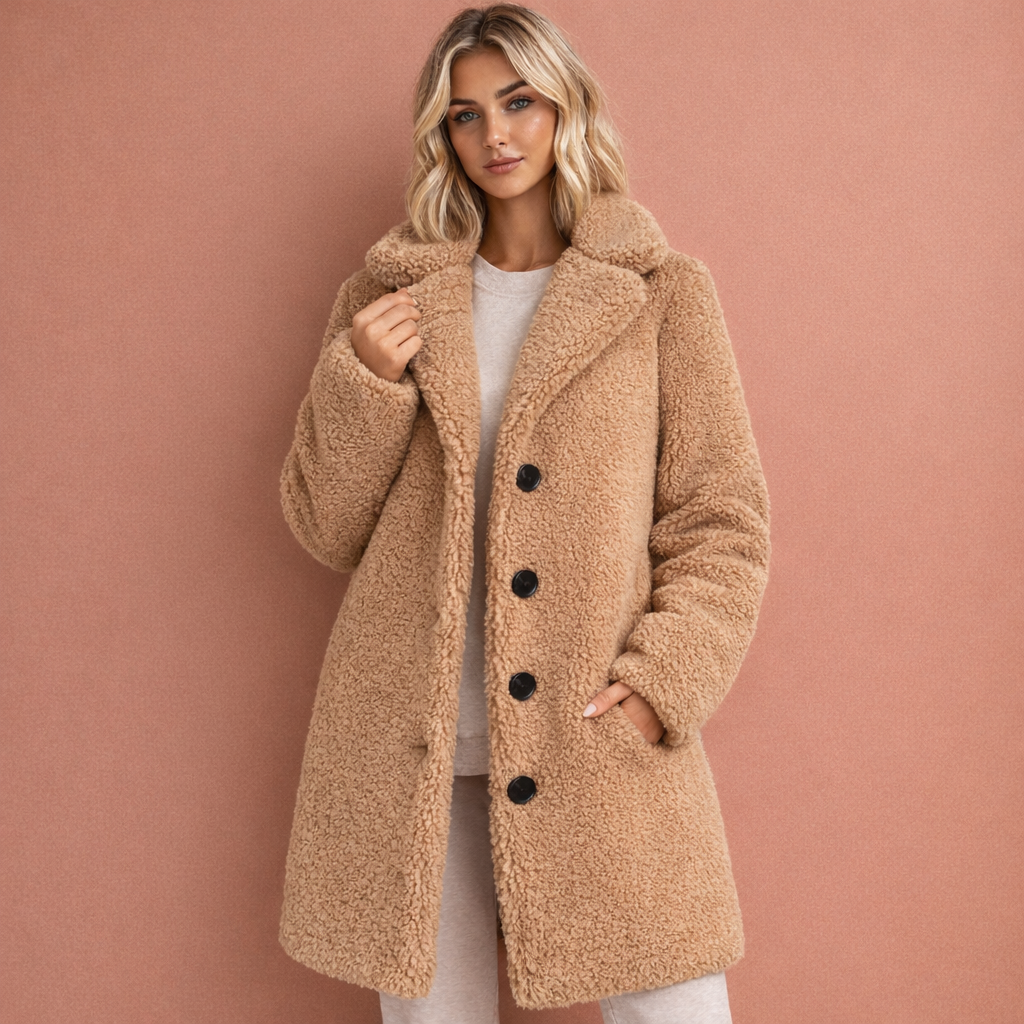 Kaki elegante warme jas voor dames met comfortabele pasvorm, ideaal voor koude dagen en dagelijks gebruik.
