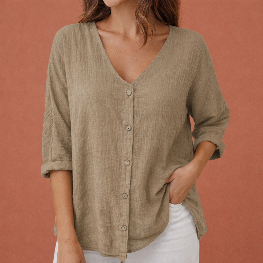 Dames T-shirt in khaki met minimalistisch design, zacht en comfortabel voor casual en stijlvolle outfits.