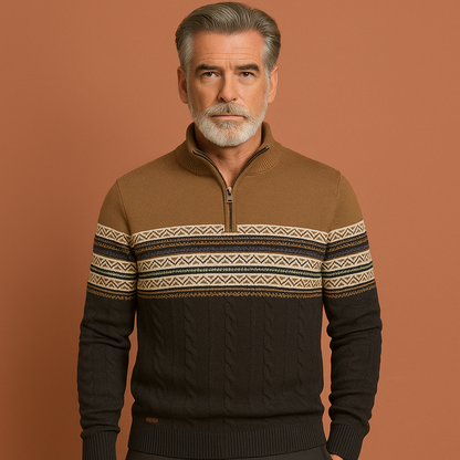 Khaki gebreide trui voor heren met moderne pasvorm, ideaal voor dagelijkse en nette outfits.