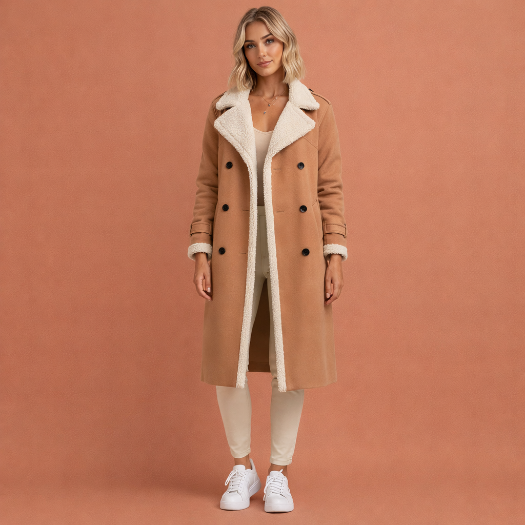 Khaki lange klassieke winterjas voor dames met warme kraag en comfortabele pasvorm, ideaal voor koude dagen en dagelijks gebruik.