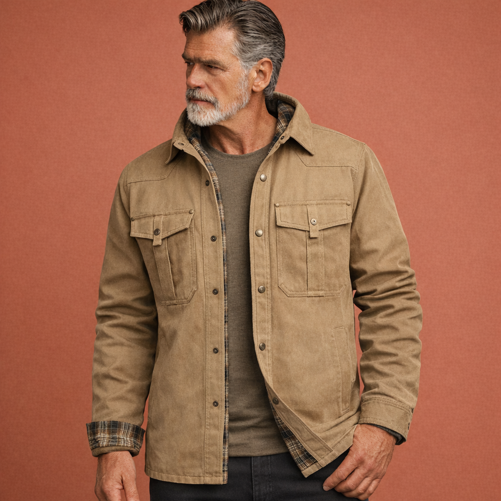 Khaki overhemdjas voor heren met geruite voering en comfortabele pasvorm, geschikt voor dagelijks gebruik en casual outfits.
