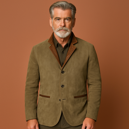 Khaki stijlvolle heren blazer met zachte voering en klassieke knoopsluiting, perfect voor formele en casual gelegenheden.