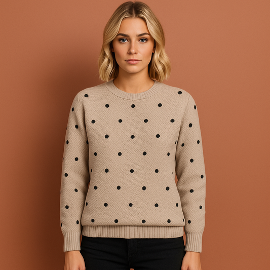 Khaki stijlvolle dames trui met moderne pasvorm, ideaal voor herfst- en winterlooks.